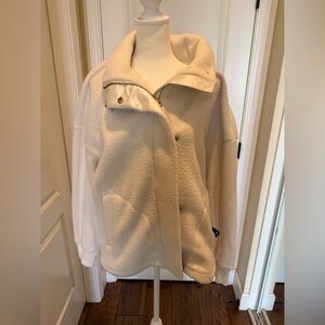 Varley Ivory Teddy Sherpa Jacket with Zip & Snap Front
